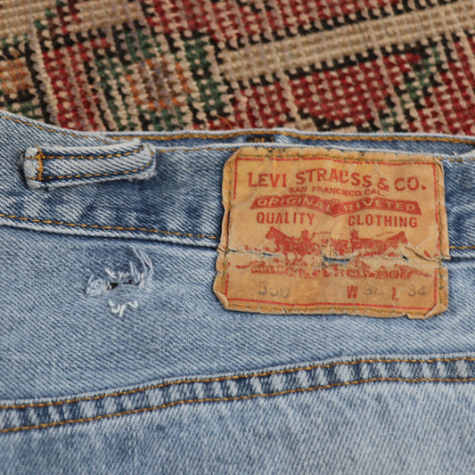 Levi's 550 W36 L32 Tapered Leg Relaxed Fit Classic Ripped Style Blue Denim Jeans
