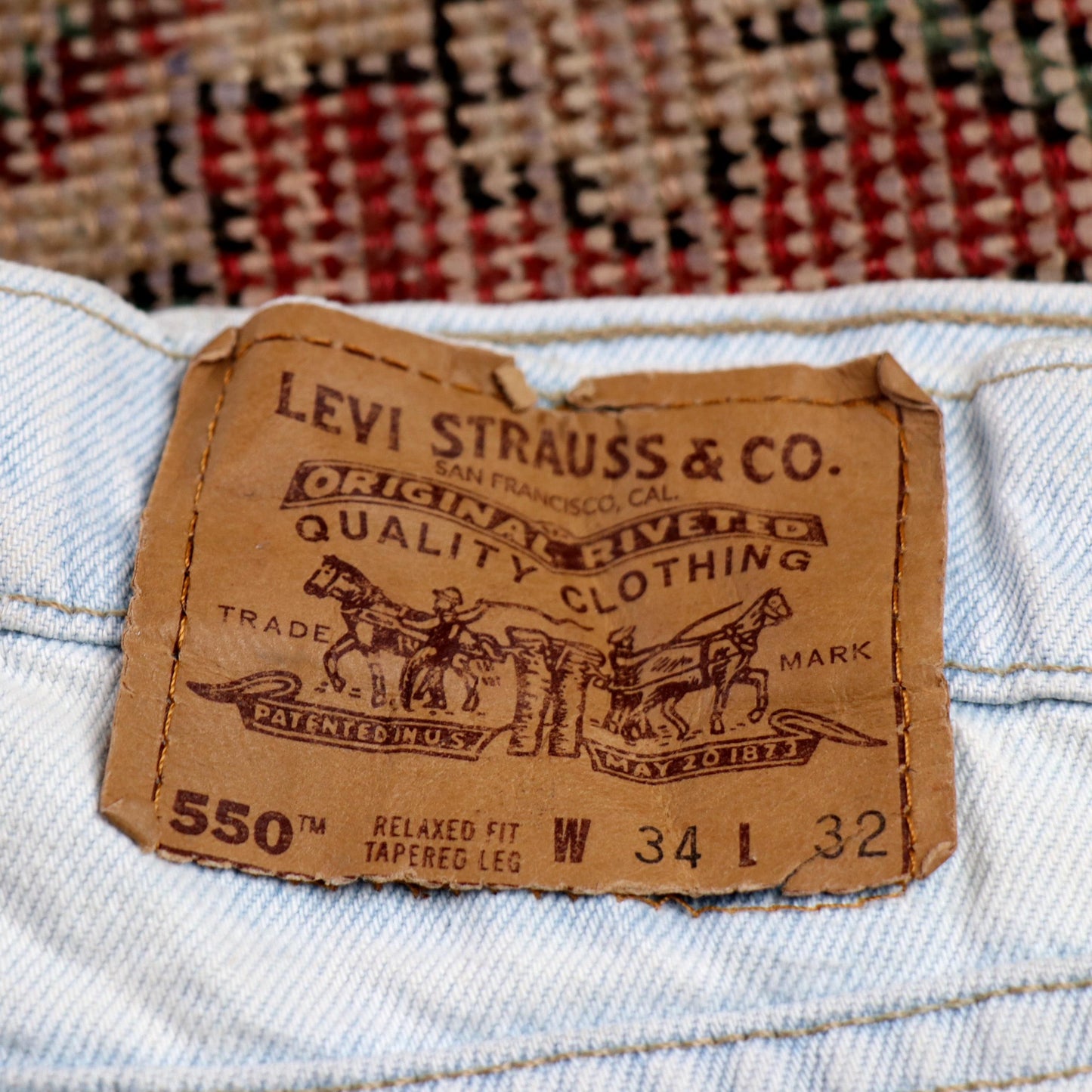 Levi's 550 Orange Tab W34 L31 Tapered Leg Relaxed Fit Blue Denim Jeans