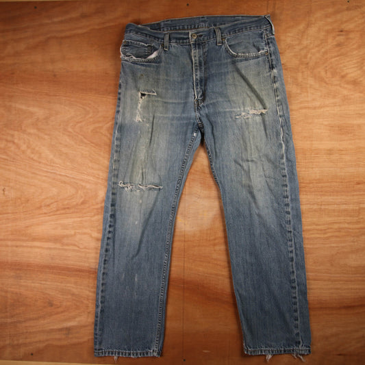 Levi's 505 Red Tab W36 L29 Straight Leg Regular Fit Classic Ripped Style Blue De
