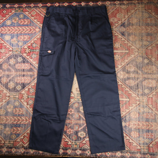 Dickies Double Knee W40 L31 Cargo Navy Cotton Blend Trousers