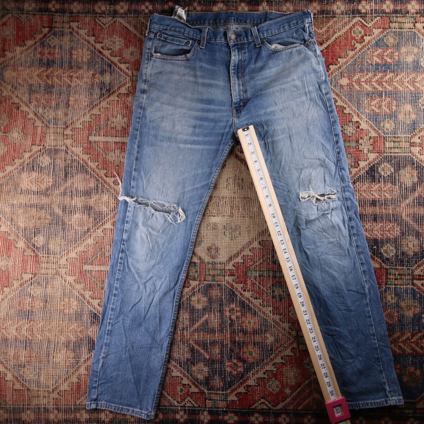 Levi's 505 Red Tab W38 L32 Straight Leg Regular Fit Classic Ripped Style Blue De