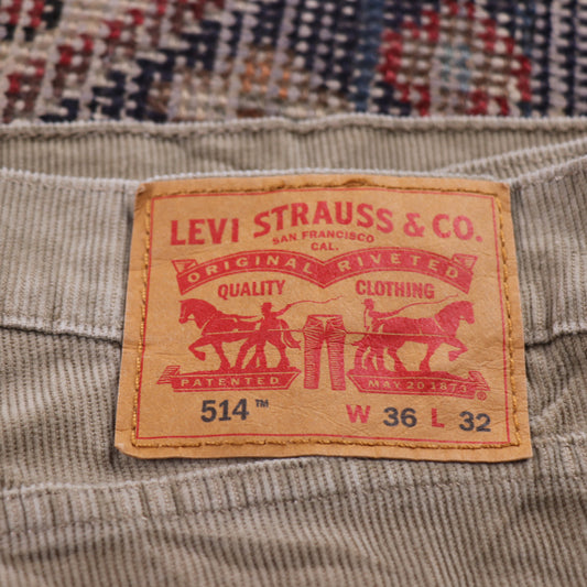 Levi's 514 W36 L27 Straight Leg Beige Corduroy Trousers