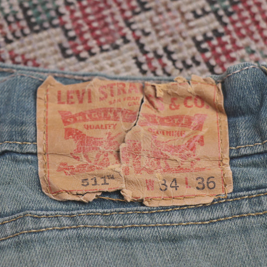 Levi's 511 W32 L34 Slim Fit Classic Ripped Style Green Denim Jeans