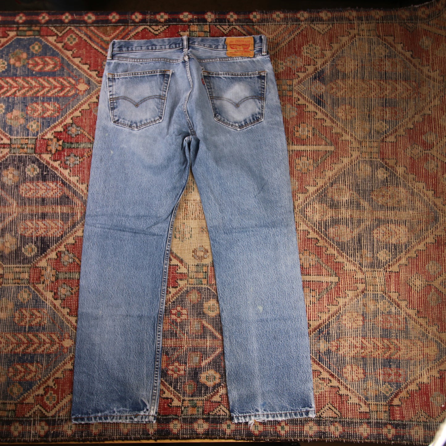 Levi's 505 W36 L30 Straight Leg Regular Fit Classic Ripped Style Blue Denim Jean