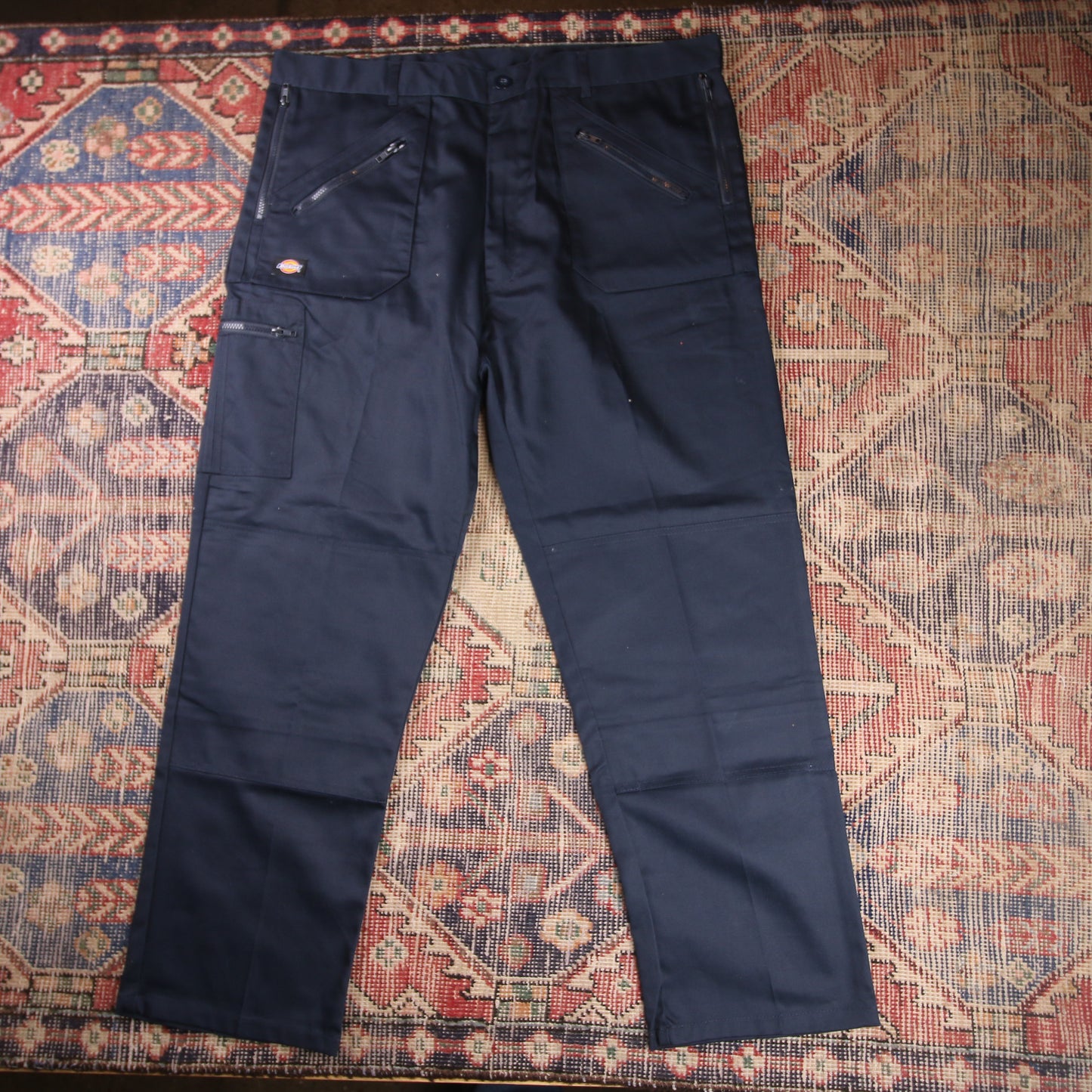 Dickies Double Knee W44 L30 Cargo Navy Cotton Blend Trousers