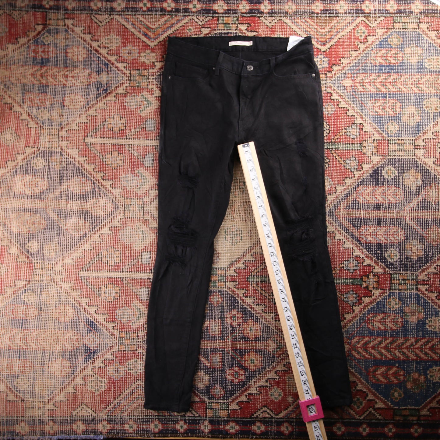 Levi's 510 Red Tab W32 L29 Skinny Classic Ripped Style Black Denim Jeans