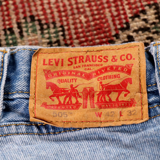 Levi's 505 Orange Tab W42 L28 Straight Leg Regular Fit Blue Denim Jeans