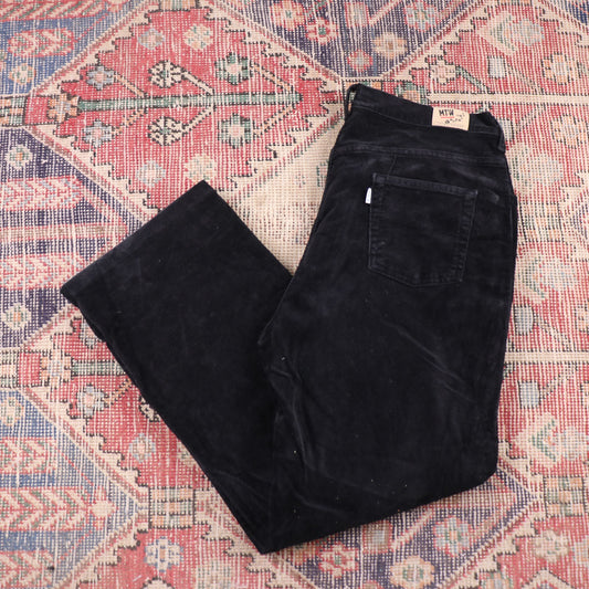 W32 L27 Straight Leg Black Corduroy Trousers
