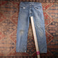 Wrangler W34 L29 Straight Classic Ripped Style Blue Denim Jeans