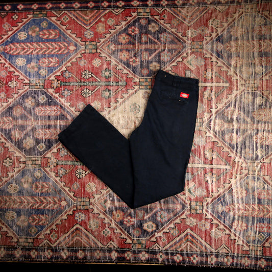 Dickies W28 L31 Flared Black Cotton Blend Trousers