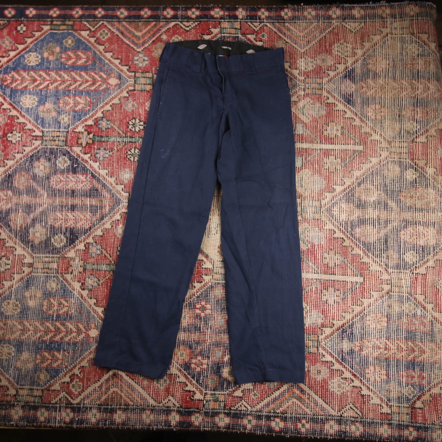 Dickies W28 L28 Straight Leg Slim Fit Blue Cotton Blend Trousers