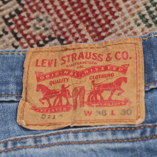 Levi's 511 W38 L28 Slim Fit Classic Ripped Style Blue Denim Jeans