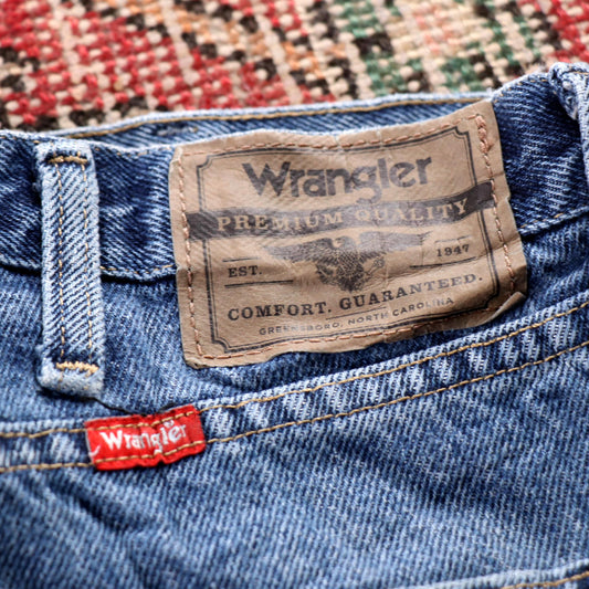 Wrangler Orange Tab W36 L33 Straight Leg Classic Ripped Style Blue Denim Jeans