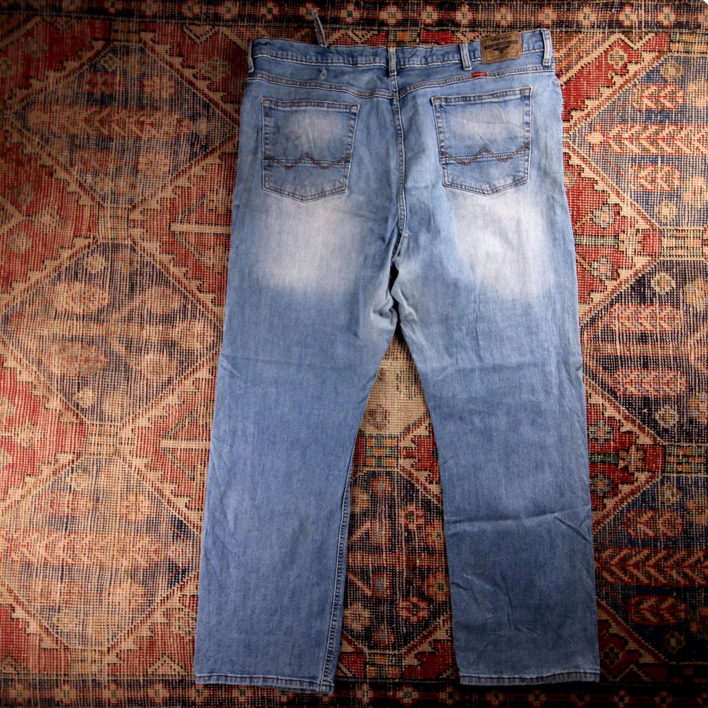 Wrangler Orange Tab W44 L29 Relaxed Classic Ripped Style Blue Denim Jeans