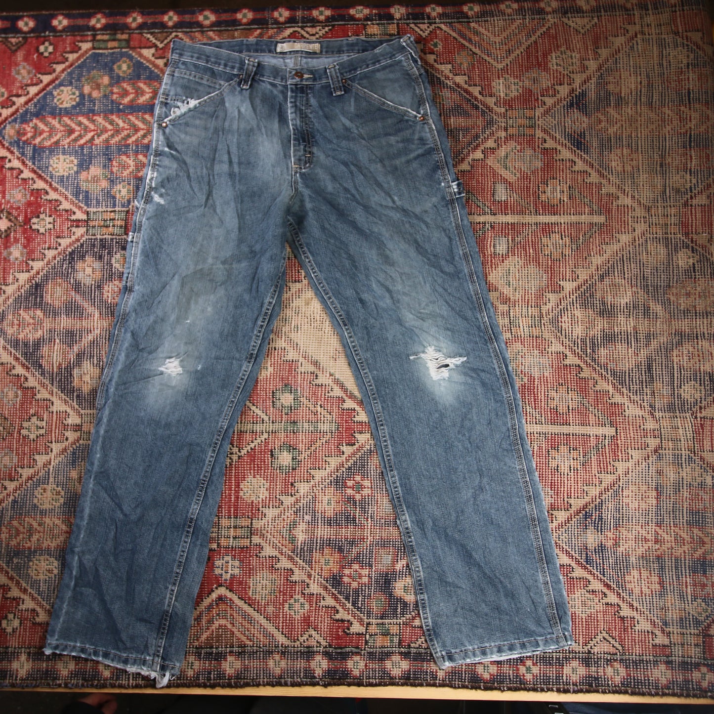 Lee W36 L32 Carpenter Classic Ripped Style Blue Denim Jeans