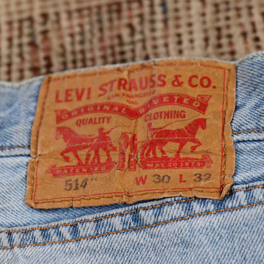 Levi's 514 W30 L32 Straight Leg Classic Ripped Style Blue Denim Jeans