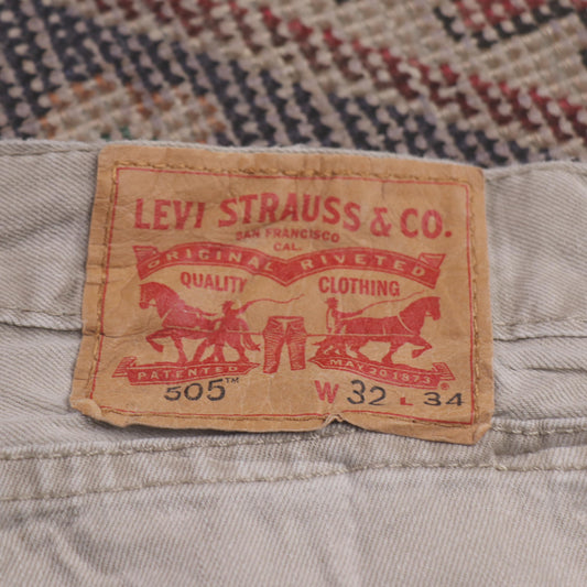 Levi's 505 W32 L33 Straight Leg Regular Fit Classic Ripped Style Beige Denim Jea