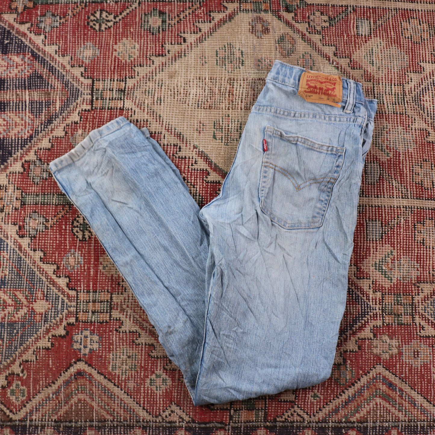 Levi's 514 W28 L30 Straight Leg Classic Ripped Style Blue Denim Jeans