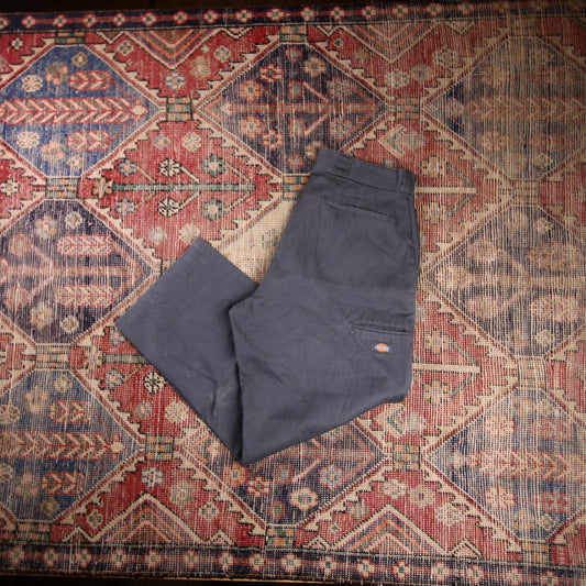 Dickies Double Knee W34 L28 Straight Leg Grey Cotton Blend Trousers