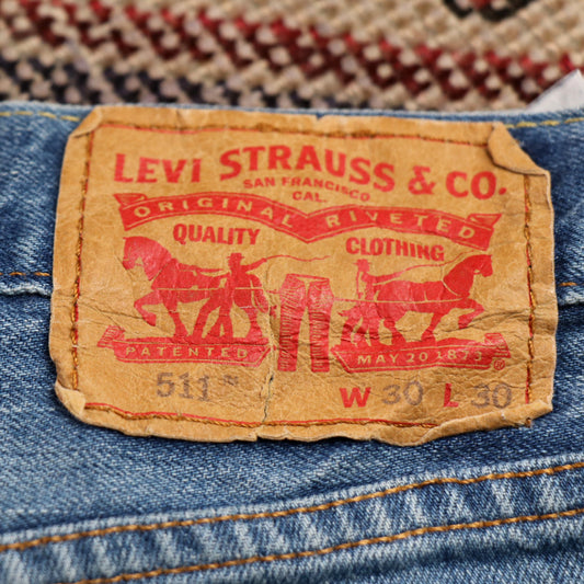 Levi's 511 W30 L29 Slim Fit Classic Ripped Style Blue Denim Jeans