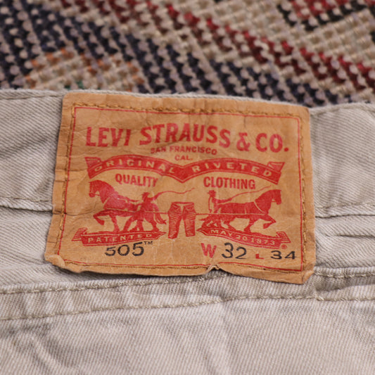 Levi's 505 W32 L33 Straight Leg Regular Fit Classic Ripped Style Beige Denim Jea