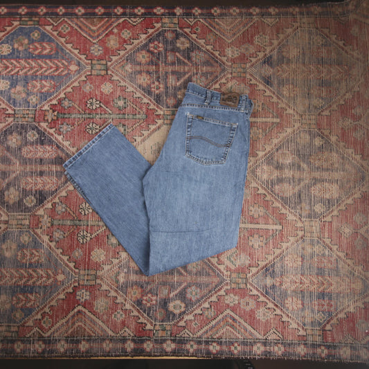 Lee W36 L32 Straight Leg Loose Fit Blue Denim Jeans