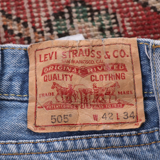 Levi's 505 Red Tab W42 L34 Straight Leg Regular Fit Blue Denim Jeans