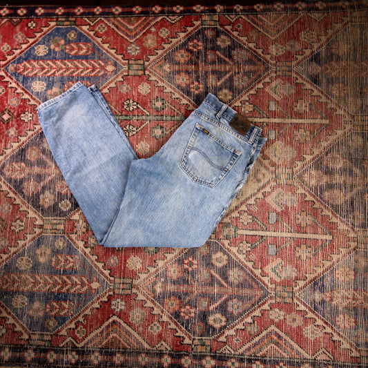 Lee W34 L32 Straight Leg Relaxed Fit Blue Denim Jeans