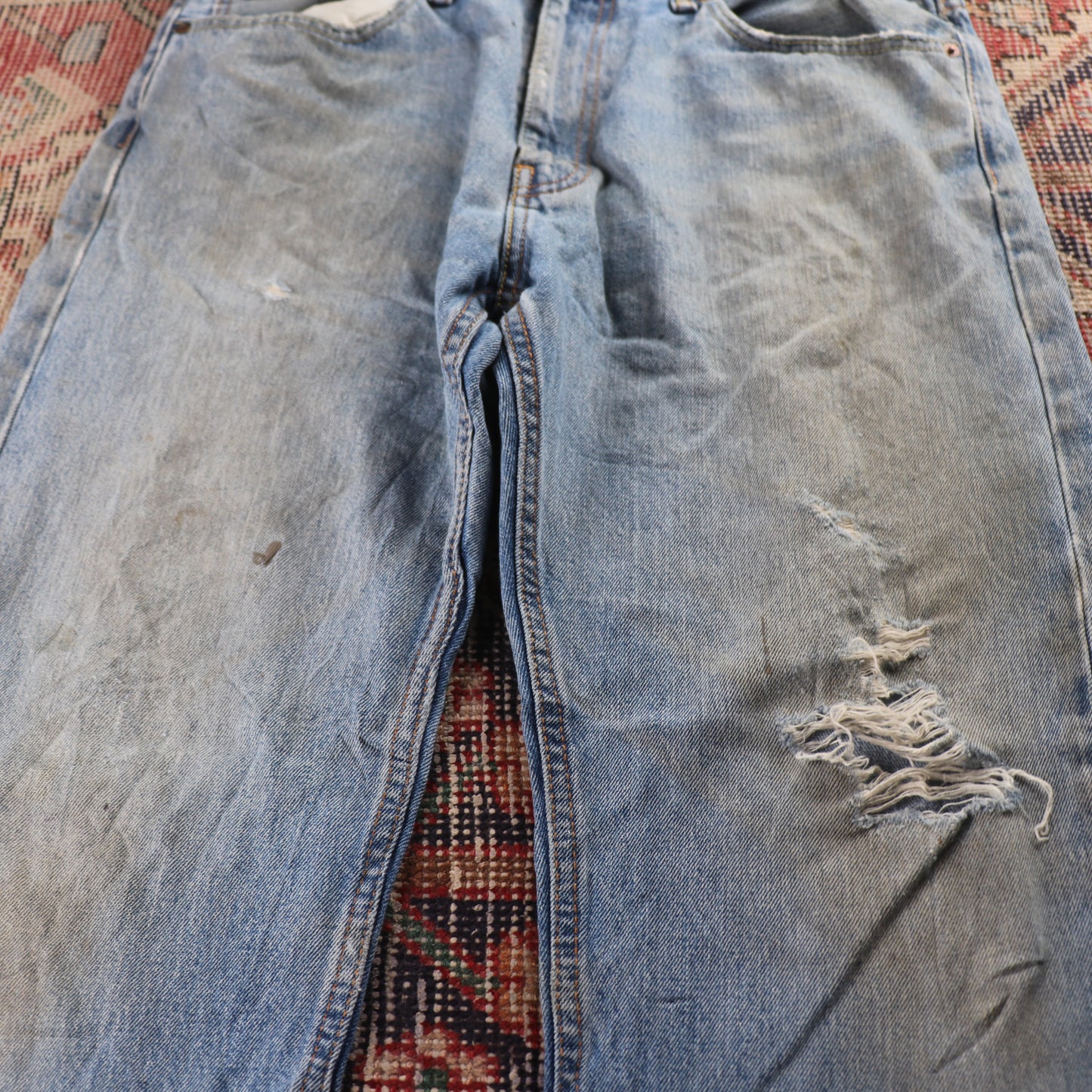 Levi's 505 Red Tab W36 L28 Straight Leg Regular Fit Classic Ripped Style Blue De