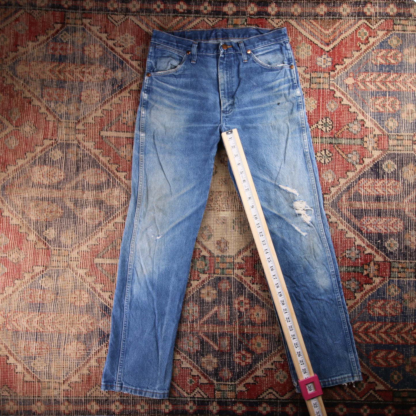Wrangler W36 L30 Straight Classic Ripped Style Blue Denim Jeans