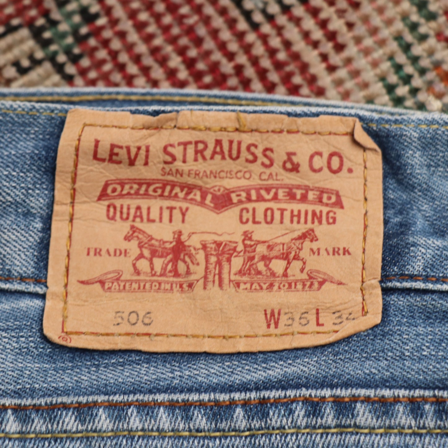 Levi's 506 W36 L33 Straight Leg Classic Ripped Style Blue Denim Jeans