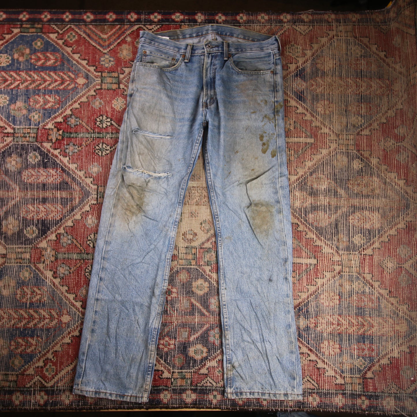 Levi's 505 W36 L31 Straight Leg Regular Fit Classic Ripped Style Blue Denim Jean