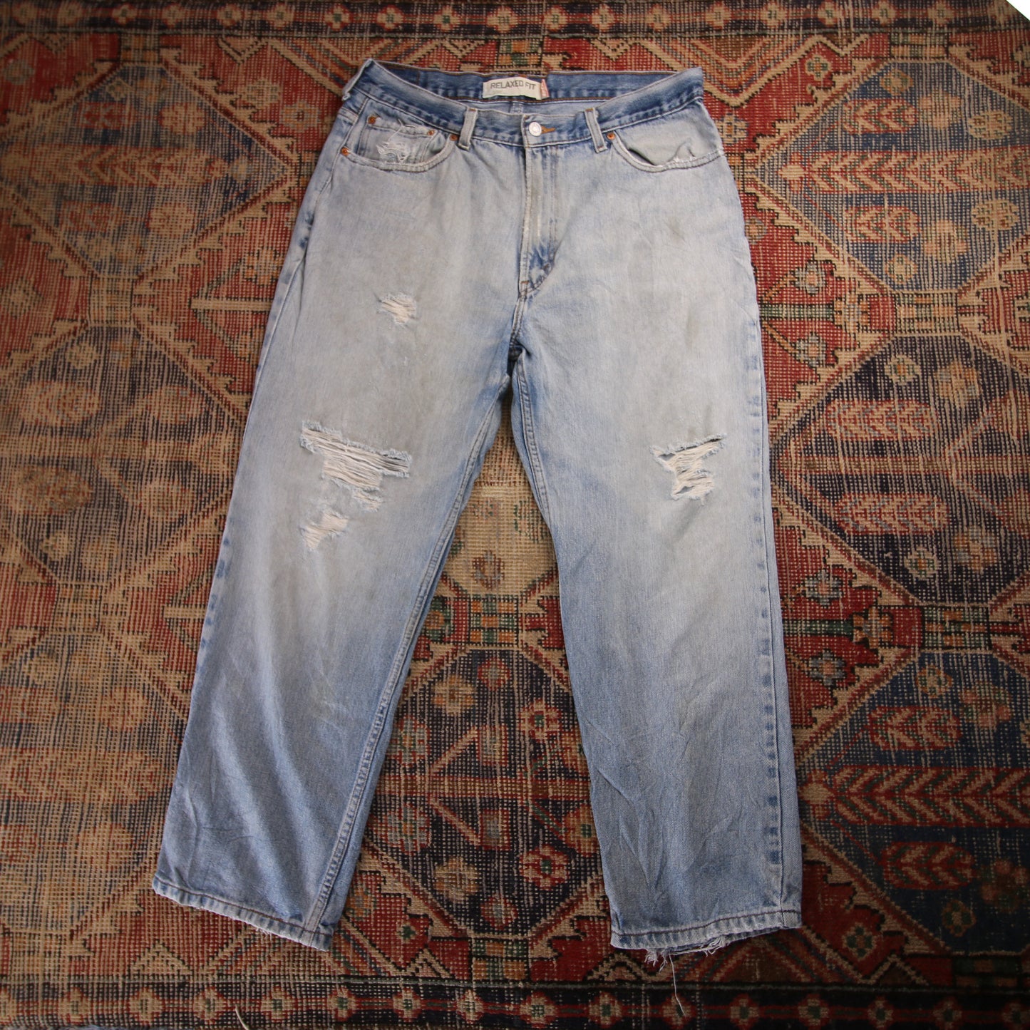 Levi's 550 W34 L26 Tapered Leg Relaxed Fit Distressed Style Blue Denim Jeans
