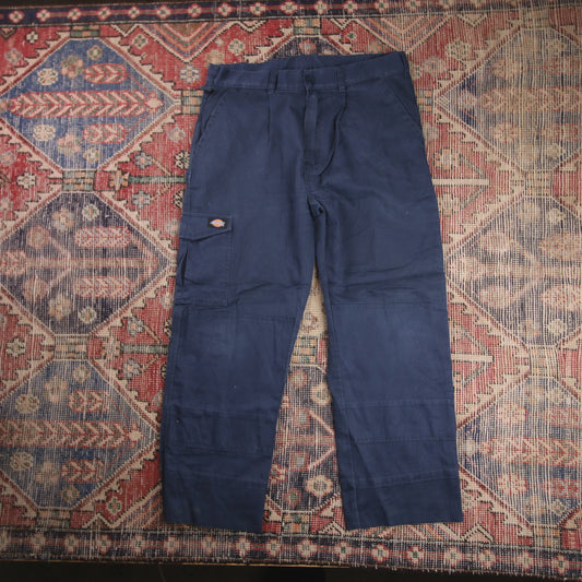 Dickies Double Knee W34 L26 Cargos Blue Cotton Blend Trousers
