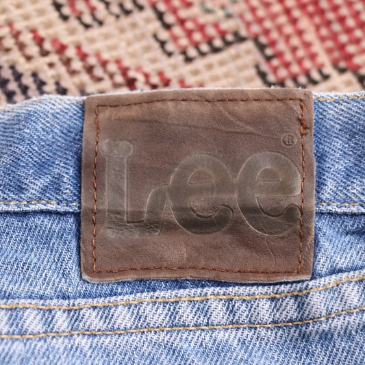 Lee W42 L32 Straight Leg Relaxed Fit Classic Ripped Style Blue Denim Jeans