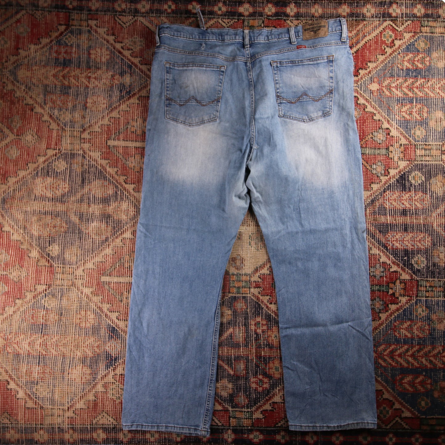 Wrangler Orange Tab W44 L29 Relaxed Classic Ripped Style Blue Denim Jeans