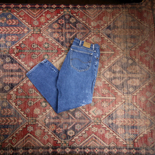 Lee W34 L28 Straight Leg Loose Fit Classic Ripped Style Blue Denim Jeans