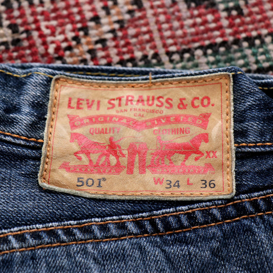 Levi's 501 W32 L34 Original Fit Classic Ripped Style Blue Denim Jeans