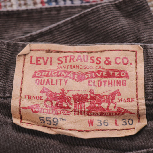 Levi's 559 W34 L28 Straight Leg Relaxed Fit Brown Corduroy Trousers