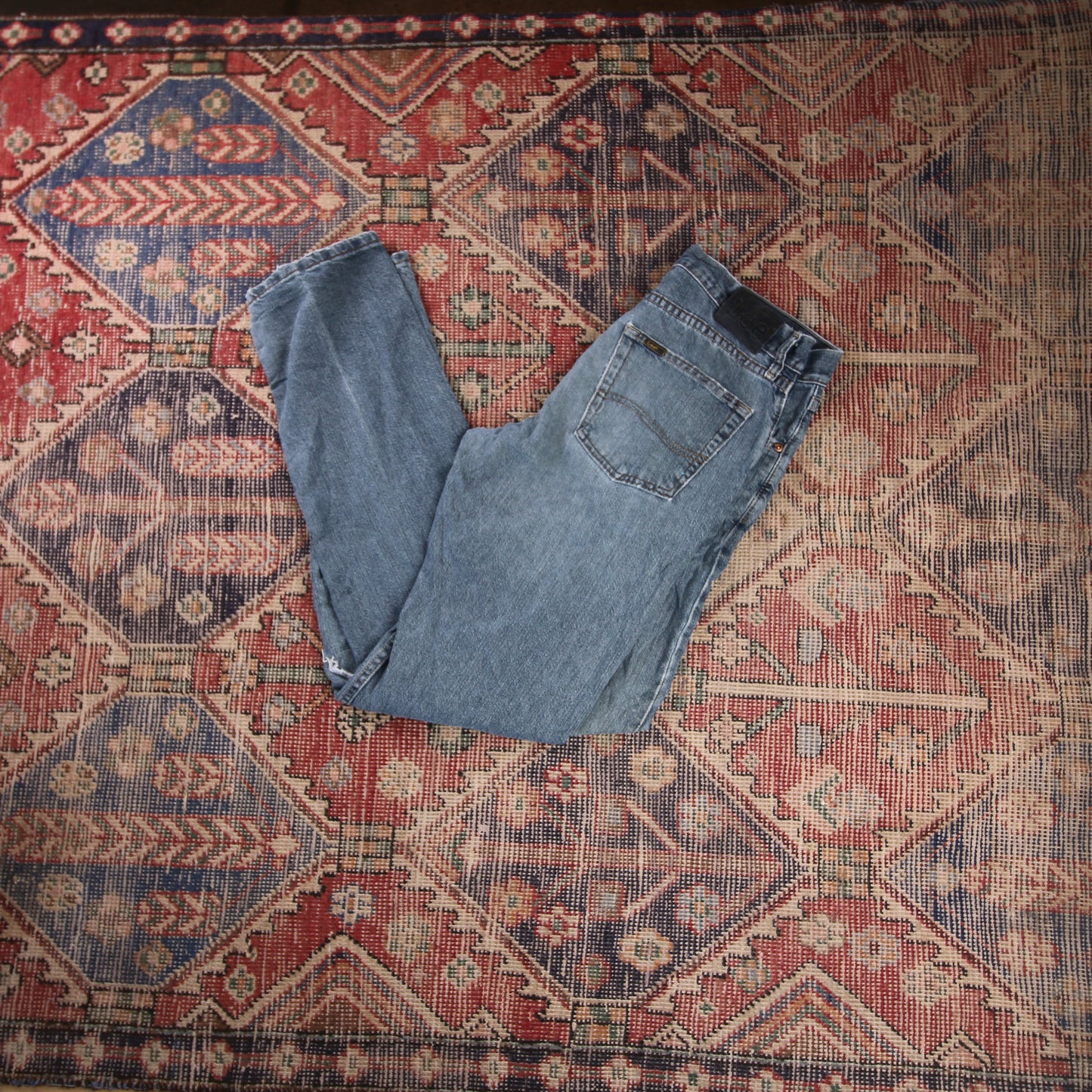 Lee W32 L32 Straight Leg Relaxed Fit Classic Ripped Style Blue Denim Jeans