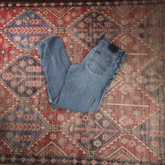 Lee W32 L32 Straight Leg Relaxed Fit Classic Ripped Style Blue Denim Jeans