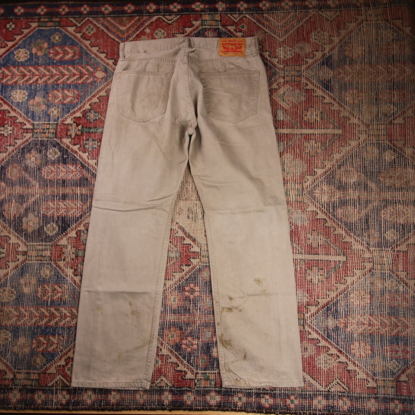 Levi's 505 W34 L29 Straight Leg Regular Fit Distressed Style Beige Denim Jeans