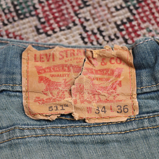 Levi's 511 W32 L34 Slim Fit Classic Ripped Style Green Denim Jeans