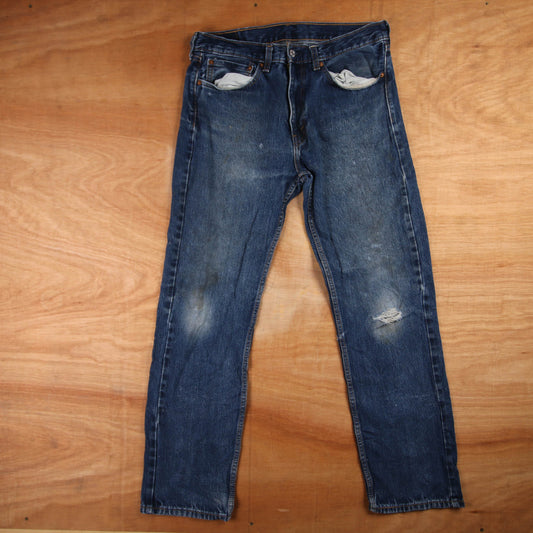 Levi's 505 Red Tab W34 L30 Straight Leg Regular Fit Classic Ripped Style Blue De