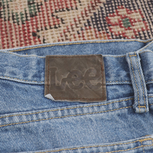 Lee W34 L32 Straight Leg Relaxed Fit Classic Ripped Style Blue Denim Jeans