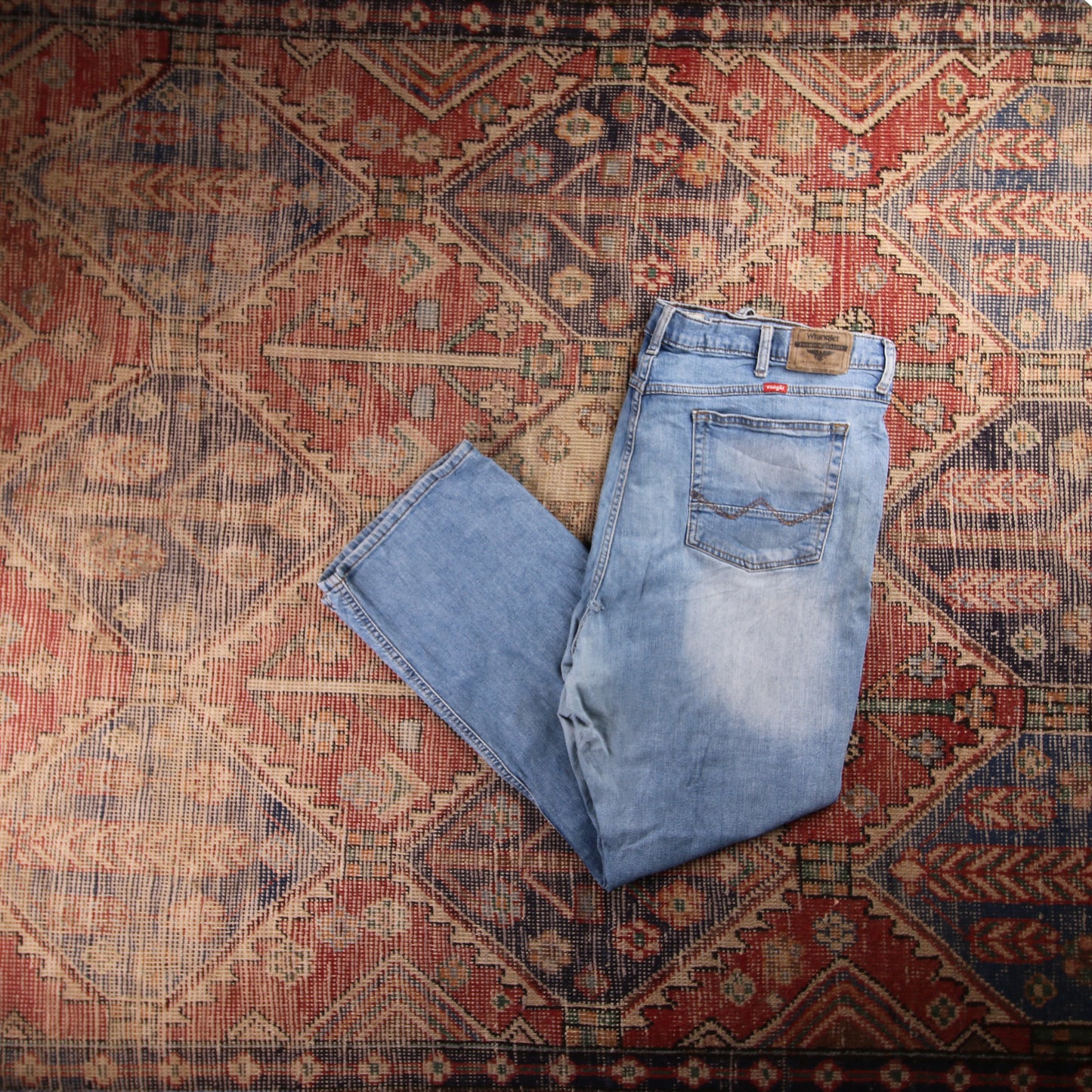 Wrangler Orange Tab W44 L29 Relaxed Classic Ripped Style Blue Denim Jeans