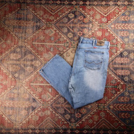 Wrangler Orange Tab W44 L29 Relaxed Classic Ripped Style Blue Denim Jeans