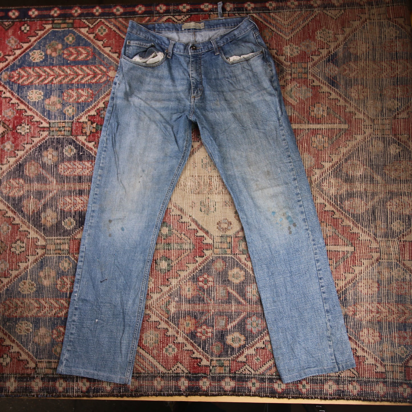 Wrangler W32 L32 Straight Leg Relaxed Fit Blue Denim Jeans