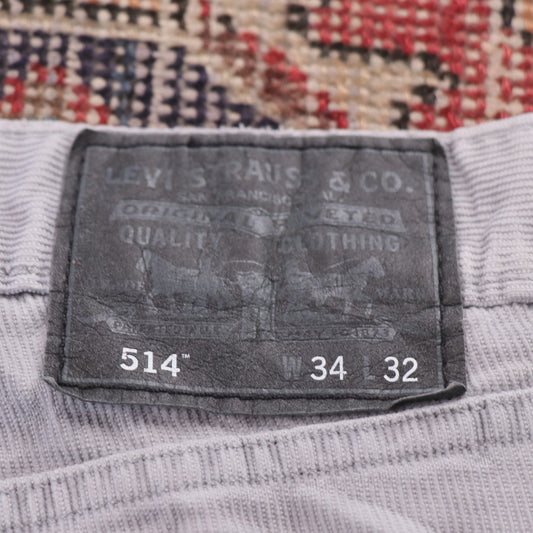Levi's 514 W34 L30 Straight Leg Grey Corduroy Trousers