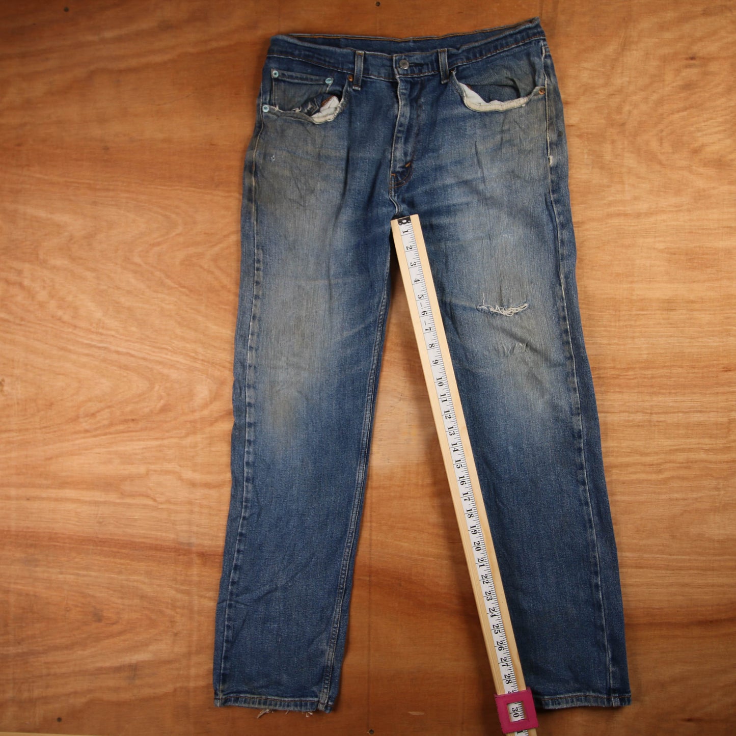 Levi's 501 Red Tab W34 L30 Original Fit Classic Ripped Style Blue Denim Jeans